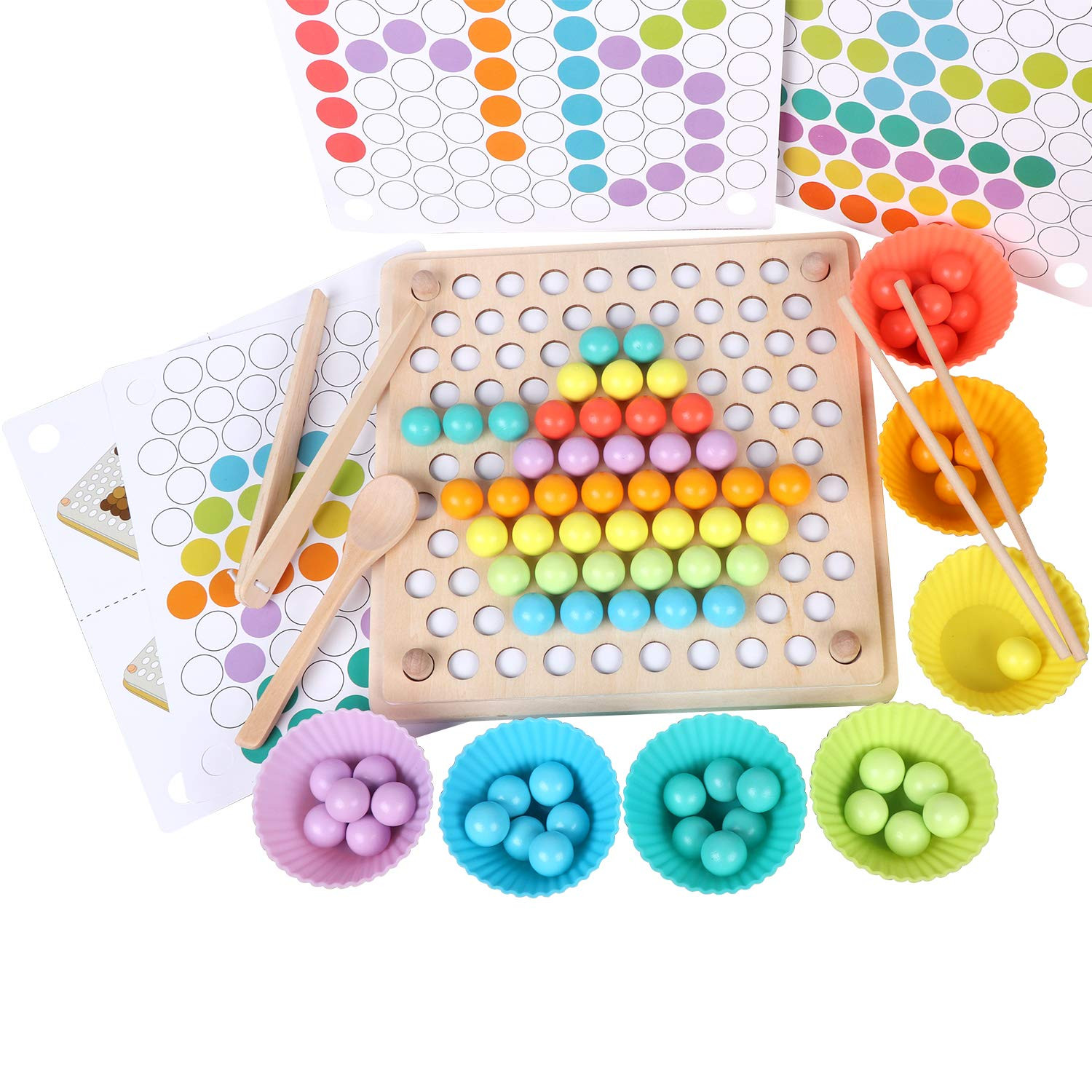 QZMTOY Wooden Peg Board Beads Game, Learning Montessori Toys,Color Sorting Stacking Matching Toys... | Amazon (US)