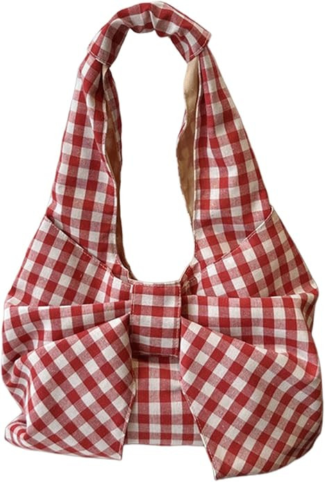 Checkered Crossbody Bag Cute Gingham Bow Shoulder Bag for Women Plaid Underarm Purse Checkered To... | Amazon (US)