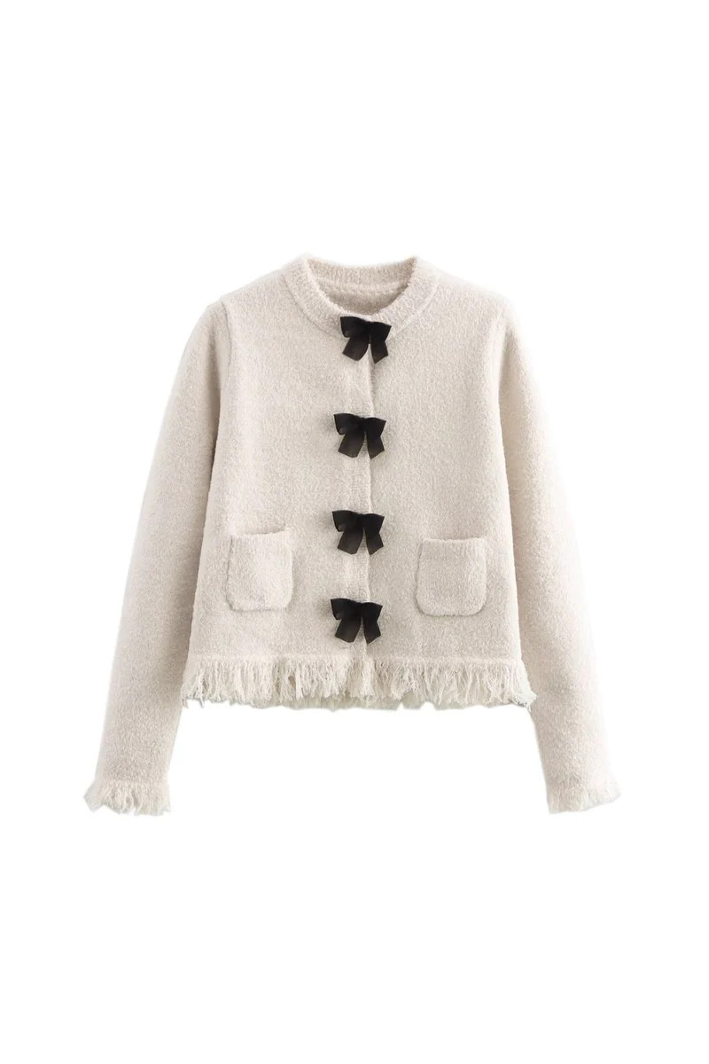 'Bing' Bow-Knot Trimmed Knitted Cardigan | Goodnight Macaroon