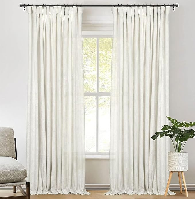 zeerobee Linen Curtains for Living Room/Bedroom 63 Inch Length 2 Panels Set, Light Filtering Line... | Amazon (US)