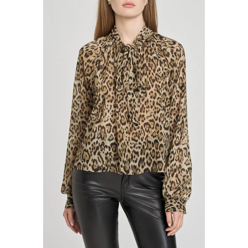 WAYF x Sara Walker Leopard Georgette Blouse at Nordstrom Rack, Size X-Small | Nordstrom Rack