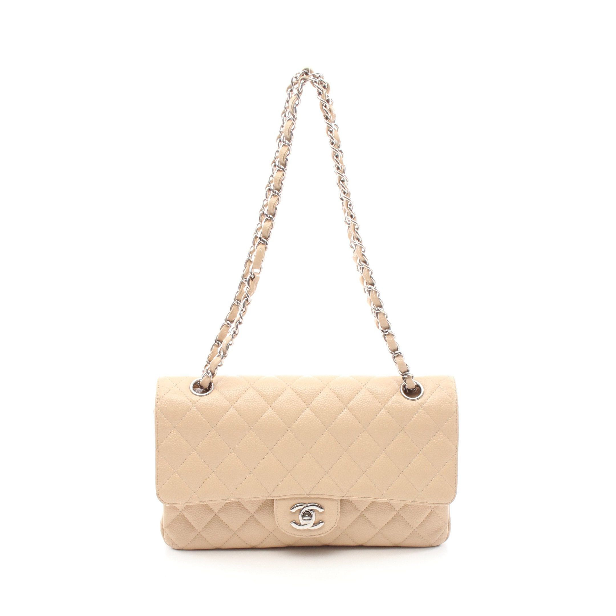 Chanel Matelasse Double Flap Chain Shoulder Bag Caviar Skin Beige Silver Hardware | Grailed
