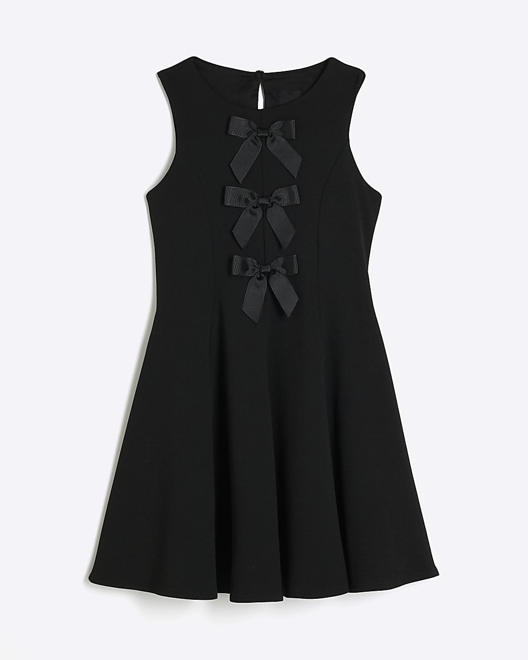 Girls Black Scuba Crepe Bow Skater Dress | River Island UK & IE
