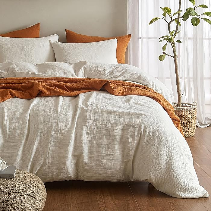 SE SOFTEXLY Muslin Duvet Cover California King Size, 100% Washed Cotton Duvet Cover Set, Ultra So... | Amazon (US)