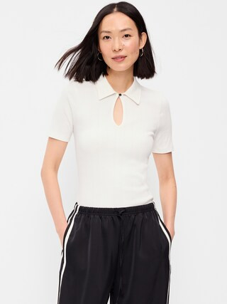 Ribbed Keyhole Polo Top | Old Navy (US)