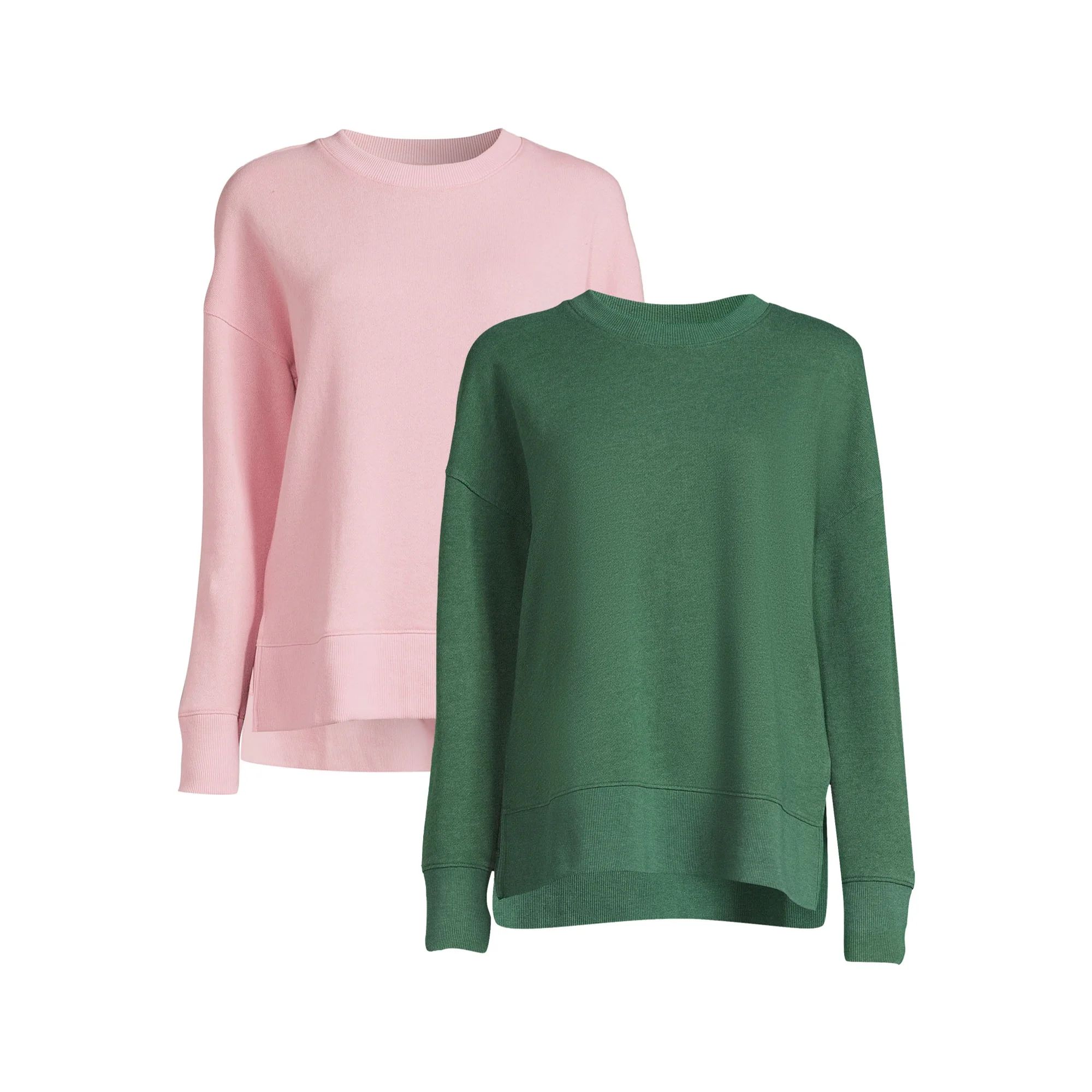 Time and Tru Women's Crewneck Sweatshirt with High-Low Hem, 2-Pack, Sizes XS-XXXL | Walmart (US)