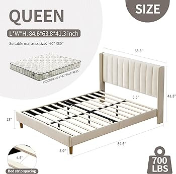 YUHUASHI Upholstered Platform Bed Frame/Queen Bed Frame/Modern Geometric Double-Wing Design Headb... | Amazon (CA)