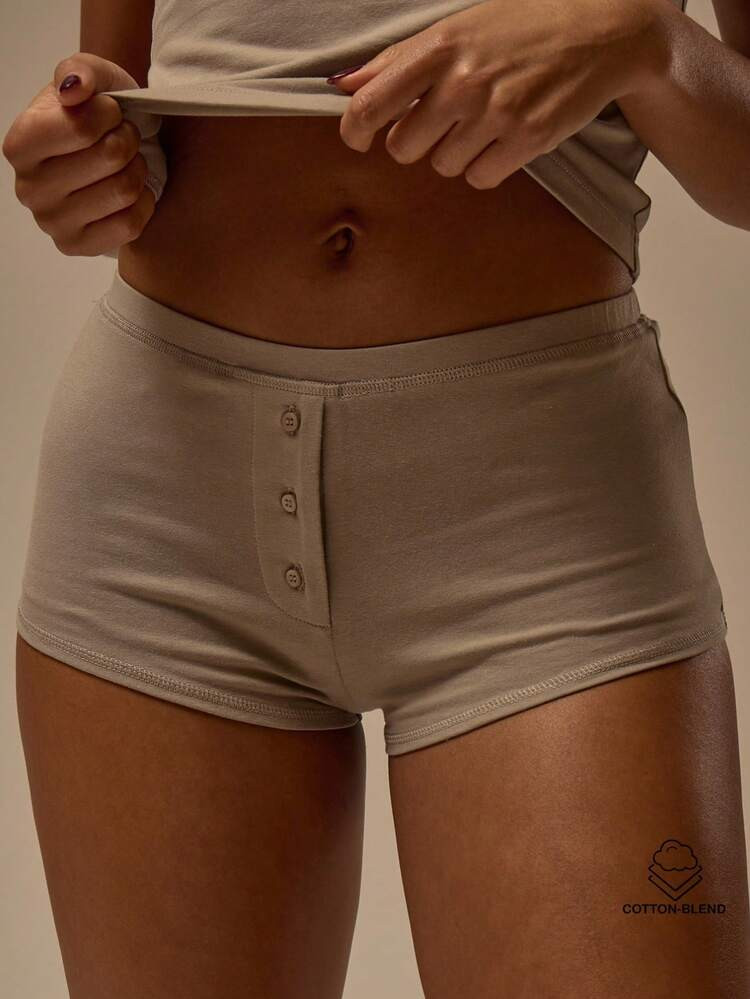 MUSERA ESSENTIALS Button Front Fitted Elasticated Waist Cotton Mini Shorts Coord Bottoms Only  W... | SHEIN