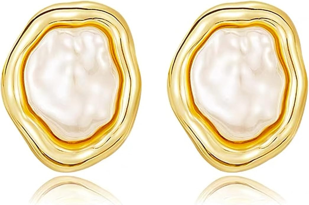 Gold Baroque Pearl Earrings Irregular Pearl Earrings Hypoallergenic for Women Jewelry | Amazon (US)