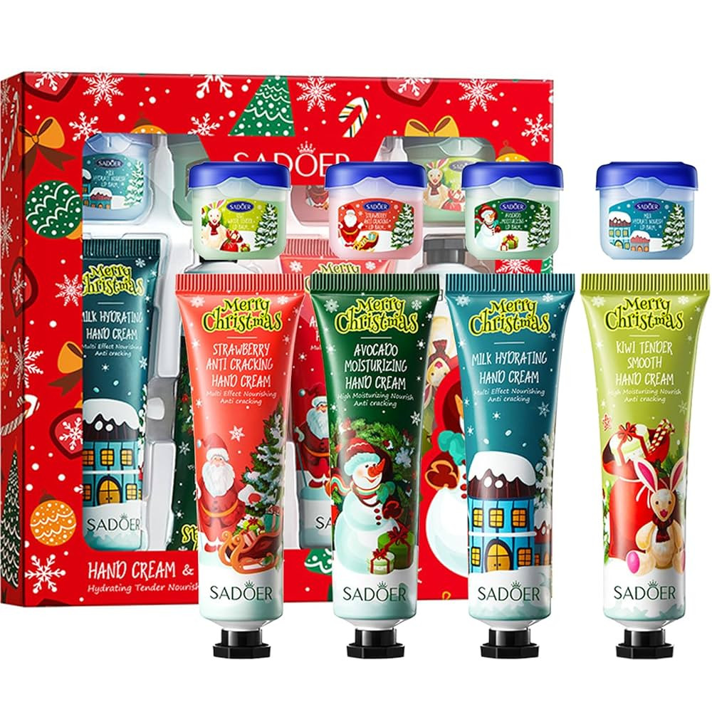 8Pcs Christmas Hand Cream Lip Balm Gift Set,Deep Moisturizing Lip Mask Hand Lotion Cream Travel S... | Amazon (US)