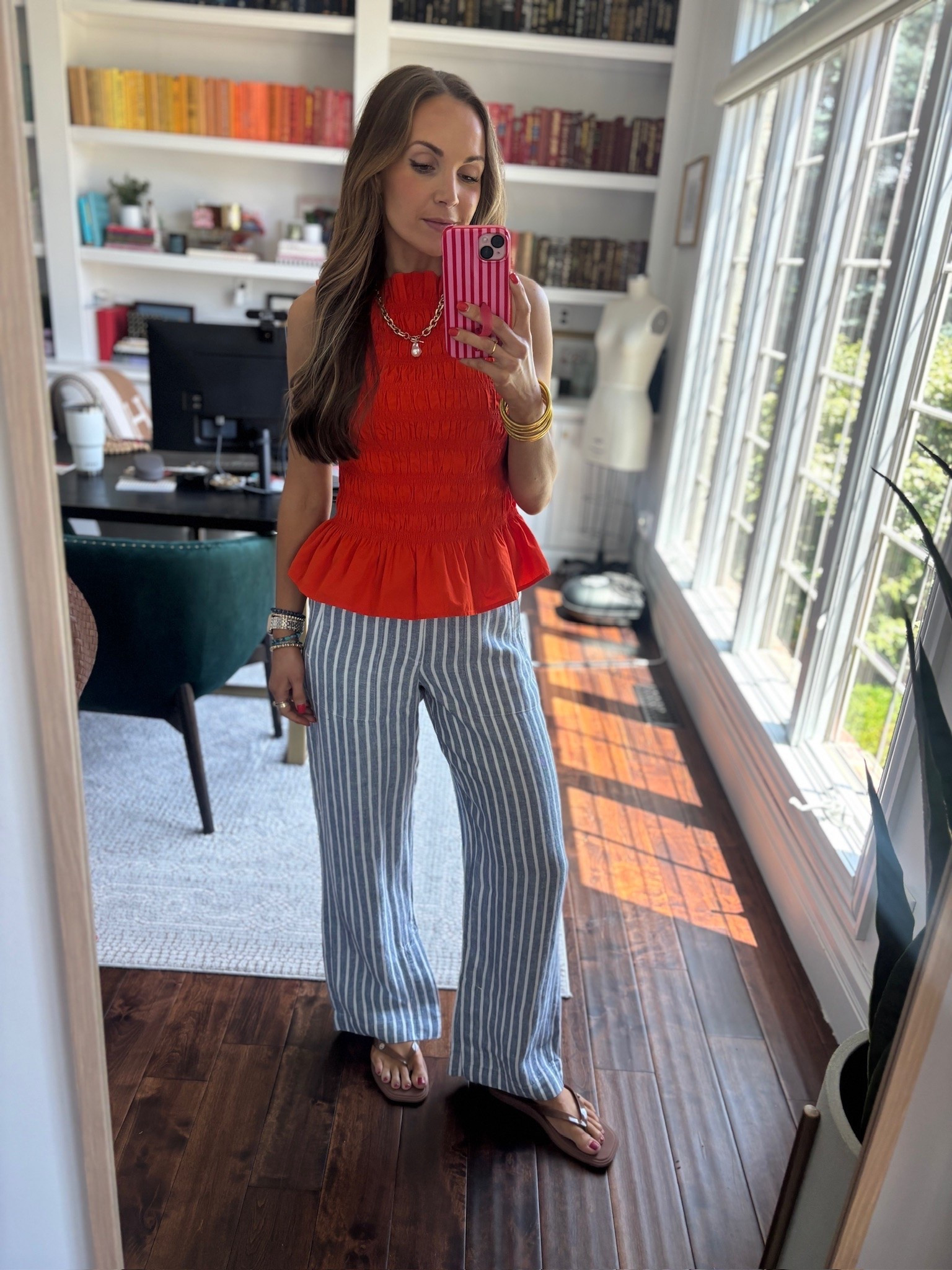 Paired the cutest smocked red top from @walmart with my new @athleta linen pants!

#LTKgrwm