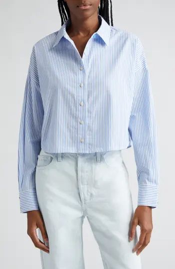Favorite Daughter The Crop Stripe Cotton Button-Up Shirt | Nordstrom | Nordstrom