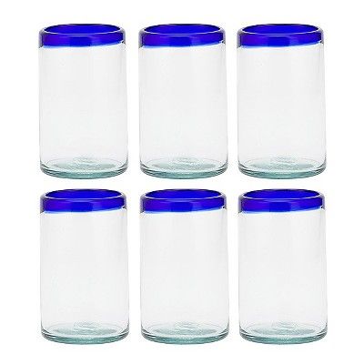 Amici Home Authentic Mexican Handmade Blue Rim Hiball Glass, 16oz, Set of 6 | Target