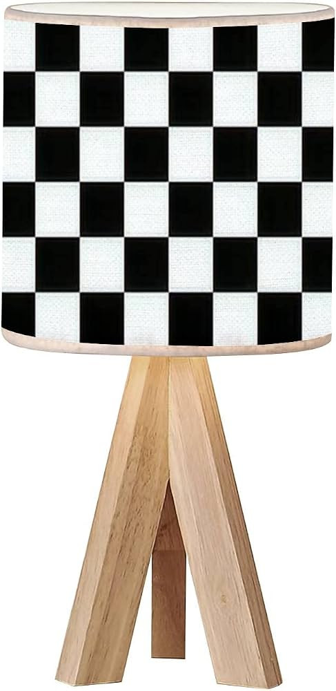 Tripod Bedside Desk Table Lamp Black White Checkered Seamless Endless Racing Flag Texture Wood Ni... | Amazon (US)