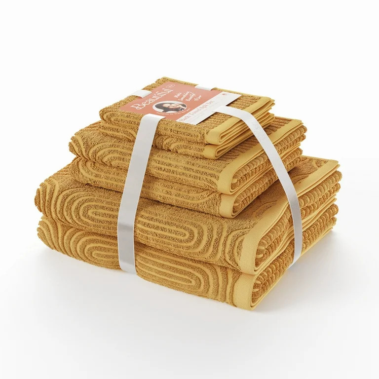 Beautiful Textured 6pk Towel Set, Contains 2 Bath, 2 Hand, 2 Wash - Amber Yellow by Drew Barrymor... | Walmart (US)