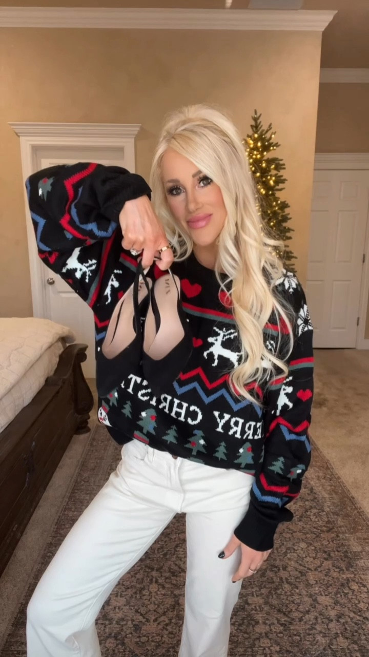 Ugly Christmas sweater party ideas❤️ & my favorite black pumps are on sale for Cyber Monday today 30% off site-wide @inez | suede heels  

#LTKCyberWeek #LTKSaleAlert #LTKHoliday