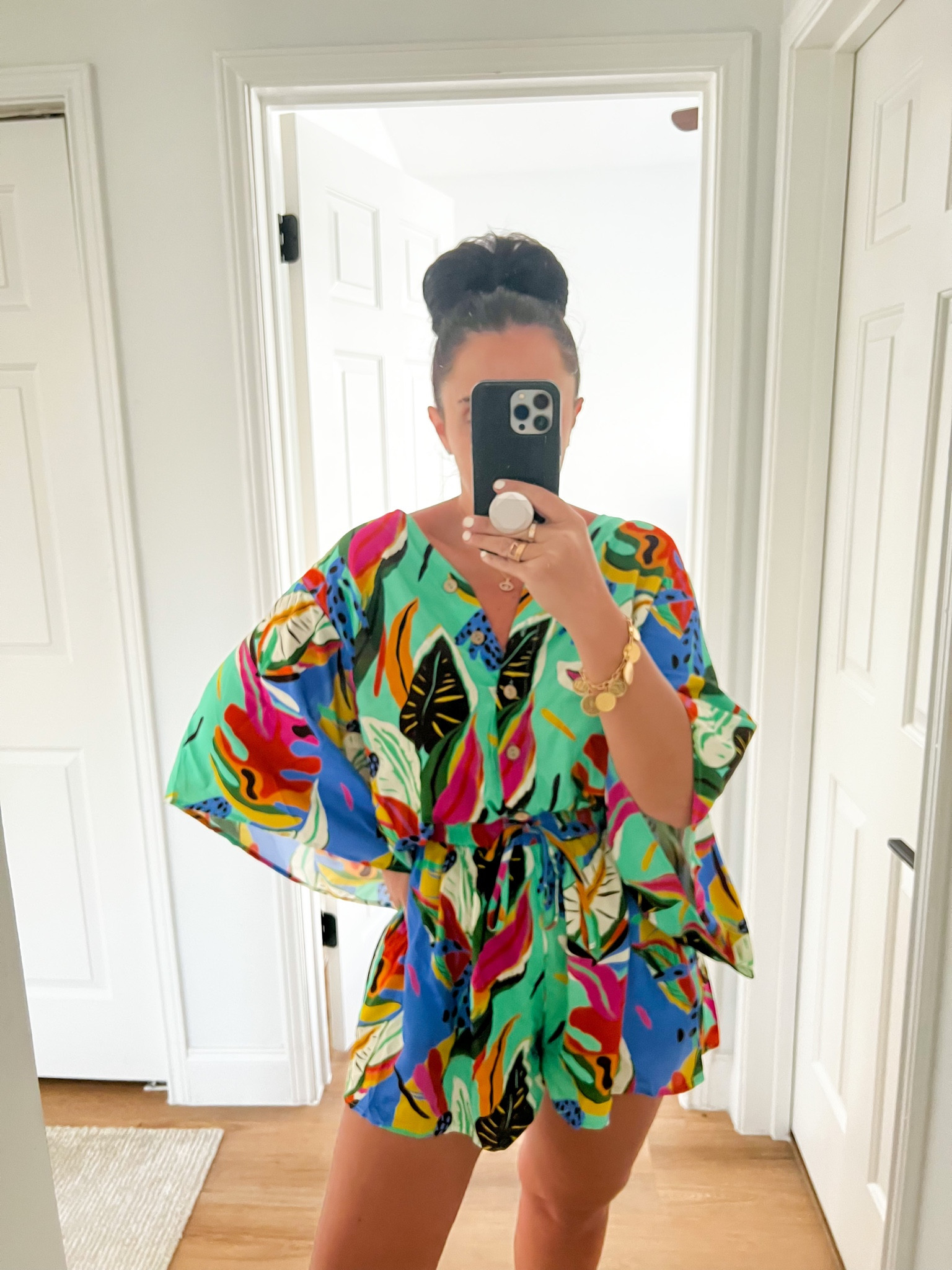 Red Dress That Fresh Feeling Turquoise Multi Print Romper wearing size medium  