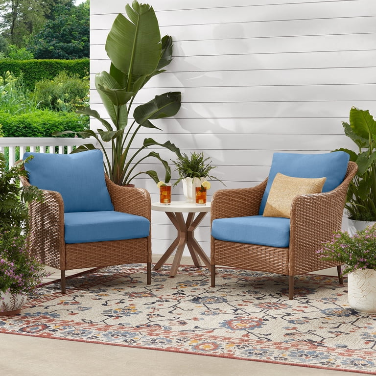 Mainstays Chelsea 2PK Outdoor Wicker Chat Chair, Blue | Walmart (US)