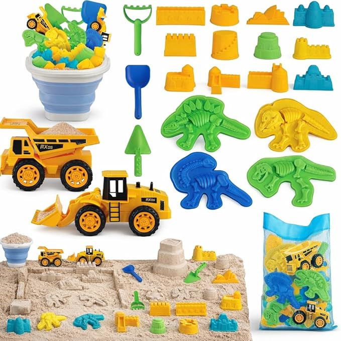 TOY Life 22 Pcs Dinosaur Beach Toys for Kids Ages 4-8 Collapsible Sand Toys with Construction Car... | Amazon (US)