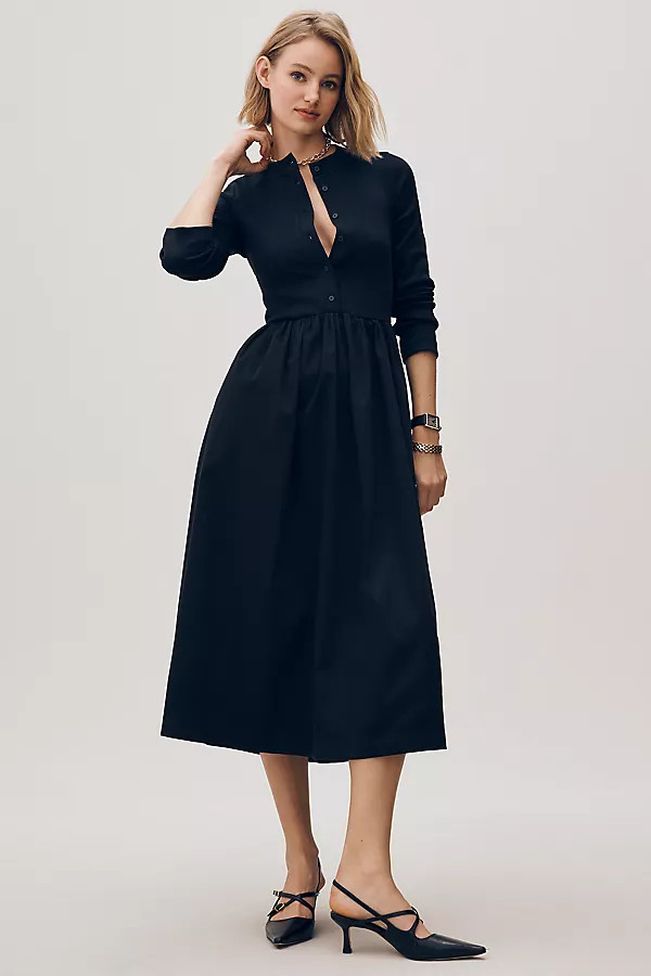 Long-Sleeve Twofer Cardigan Midi Dress | Anthropologie (US)
