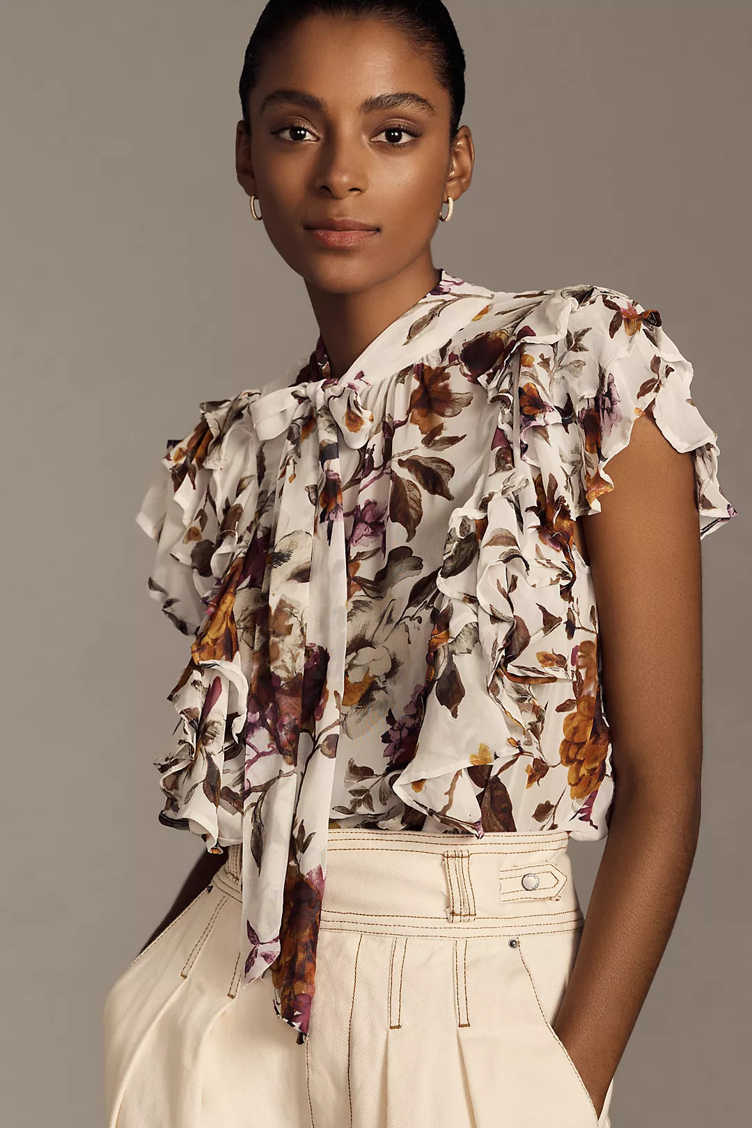 By Anthropologie Tie-Neck Sheer Ruffled Blouse | Anthropologie (US)