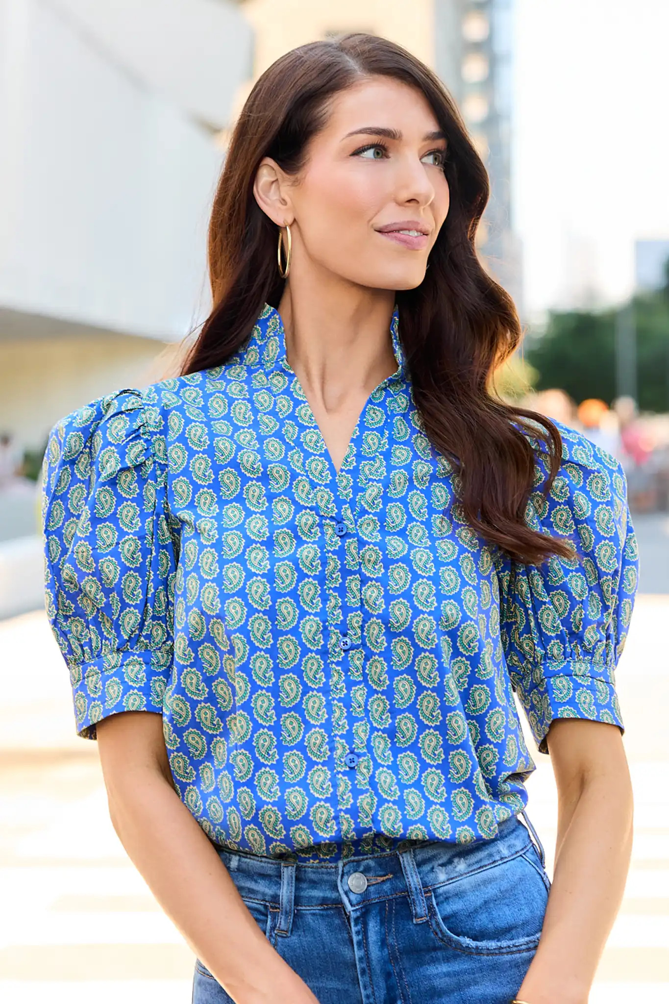 Gracie Blue Paisley Print Top | Avara