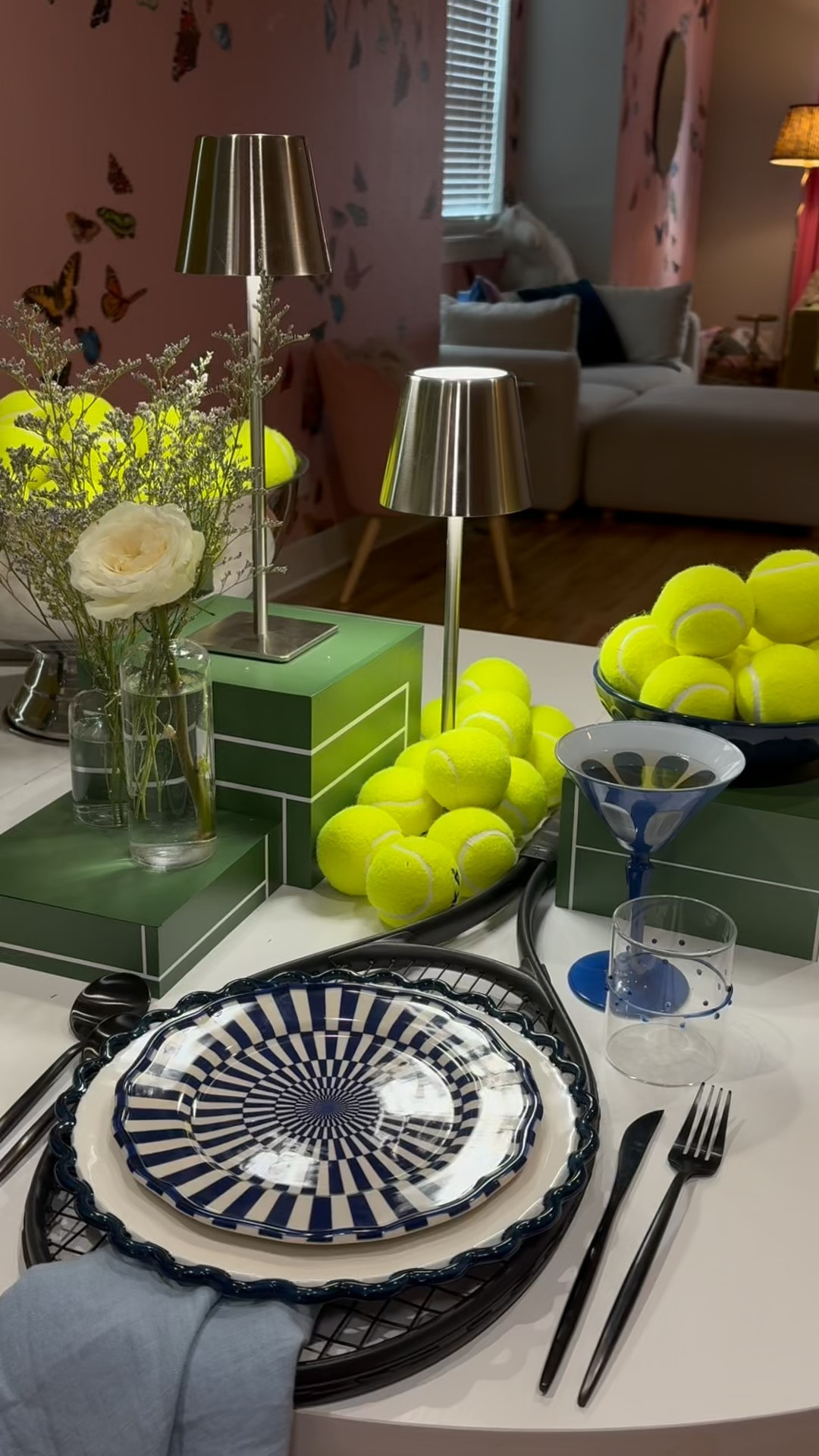 Dallas Open inspired tablescape!!! A mix of blues and greens with some real-life tennis accents!! 

 #LTKSeasonal #LTKHome