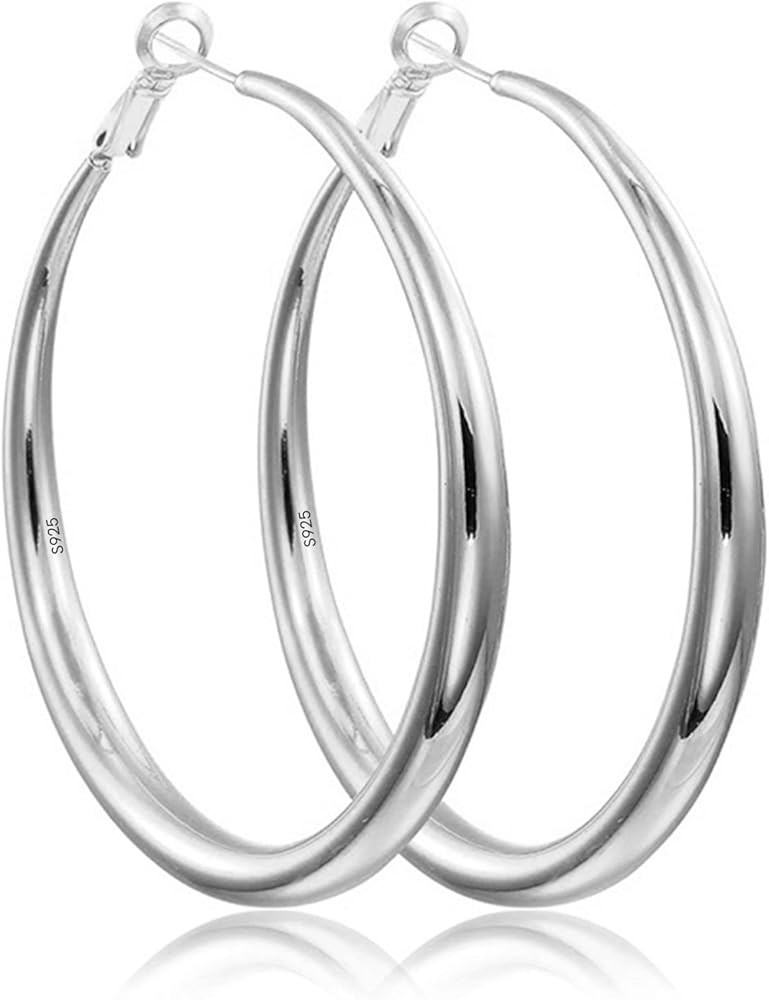 EXGOX Sterling Silver Hoop Earrings - Hypoallergenic, Lightweight, Chunky, 14K Real Gold Plated, ... | Amazon (US)