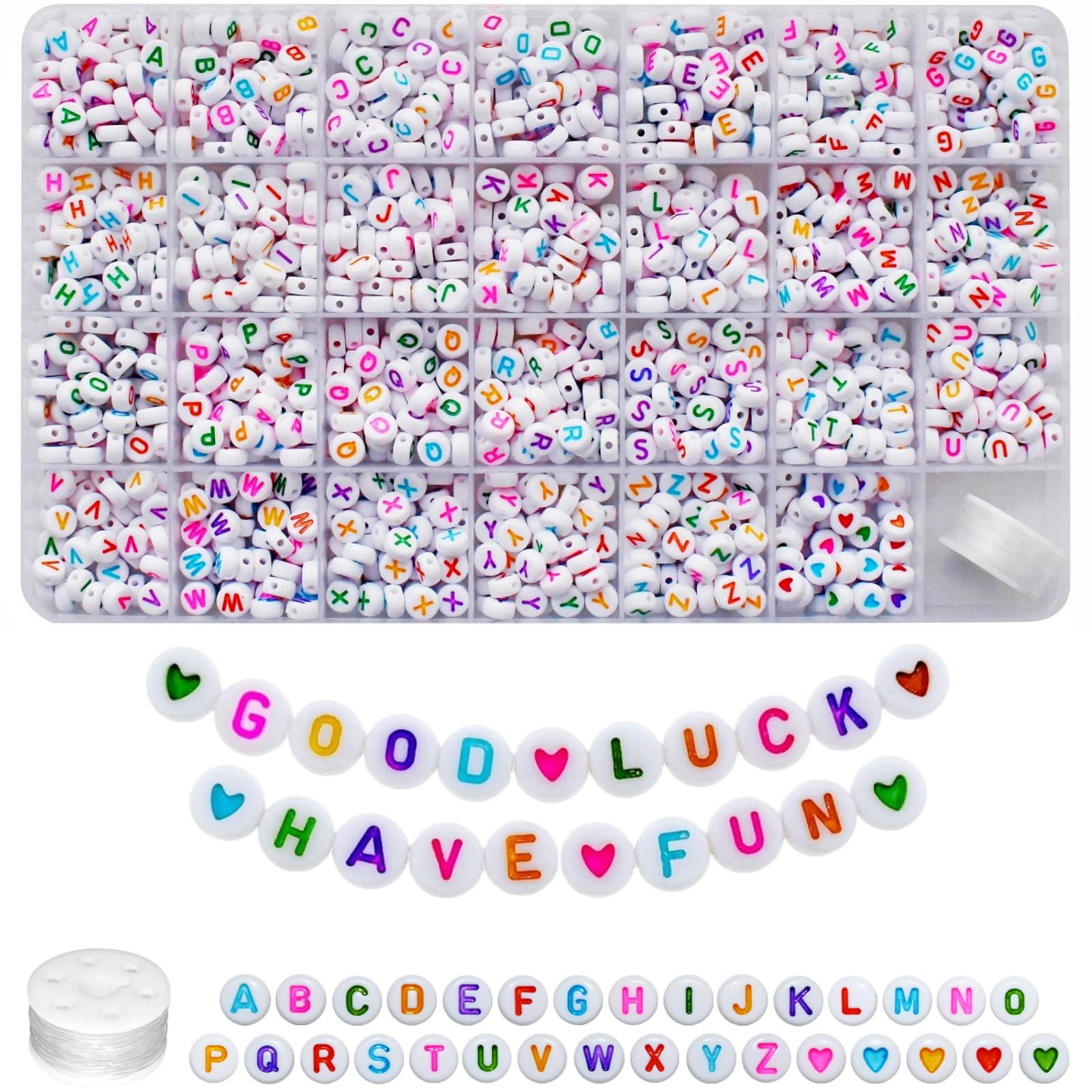 Amaney 1400pcs Colorful Letter Beads 4x7mm Alphabet A-Z Heart White Flat Round Acrylic Beads and ... | Amazon (US)
