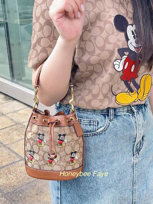 NWT Disney X Coach Mini Dempsey Bucket Bag In Signature Jacquard Mickey Mouse | eBay US