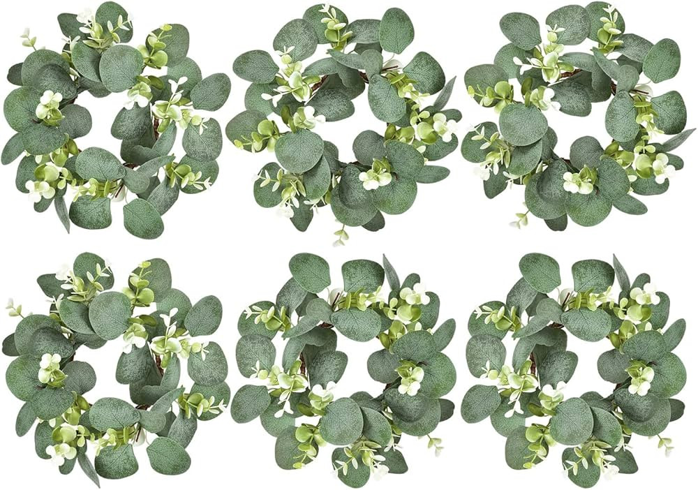 LSKYTOP 6Pcs Eucalyptus Wreath Faux Kitchen Cabinet Wreaths Artificial Greenery Wreath Farmhouse ... | Amazon (US)