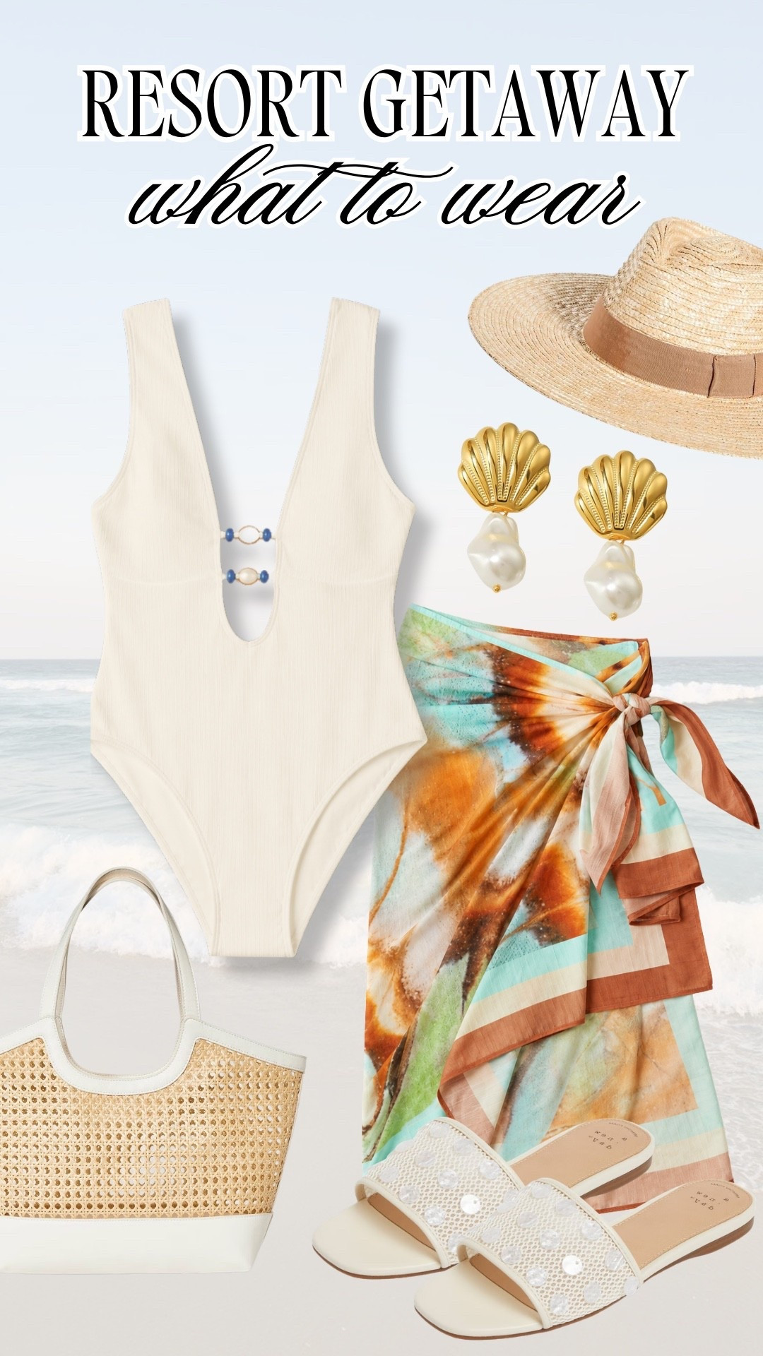 Resort getaway style but make it effortless ☀️ I love how this look is easy to wear from the beach to lunch by the water. The printed sarong adds the perfect pop of color with all the neutral accessories.

#LTKSwim #LTKSeasonal #LTKmomlife