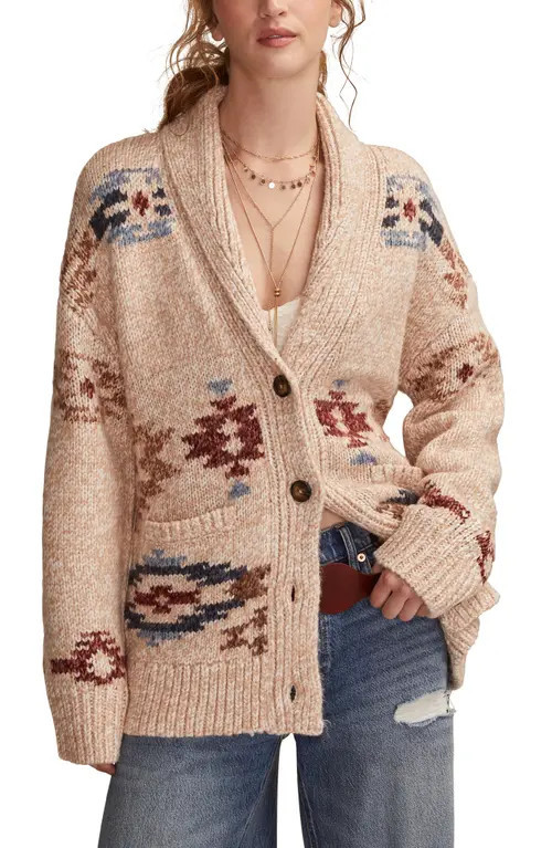 Lucky Brand Santa Fe Intarsia Horse Cardigan in Multi at Nordstrom, Size Large | Nordstrom