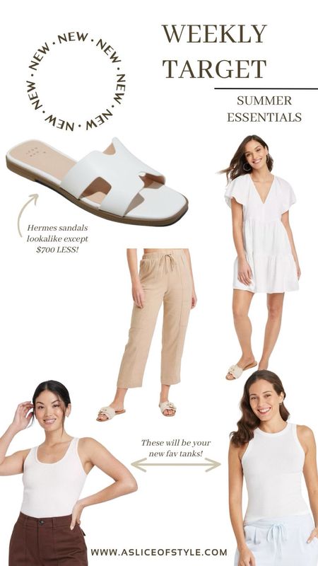 I love these summer essentials! These Hermes slide sandal lookalikes, tapered pants, and flutter-sleeve dress are so versatile and can be dressed up or down. They would be perfect to bring on your next vacation! These tanks are great staples: one is your basic tank and the other has a high-neck and ribbed fabric for a different look!

Spring Fashion / Spring Outfit  / Target Fashion / Affordable / Budget / Women's Dressy Outfit / Classic Style / Dress Outfit / Date Night / Elevated Style / Dress Up or Down / Summer Outfit / Tanks / Dress / Event

#LTKshoecrush #LTKfindsunder50 #LTKxTarget