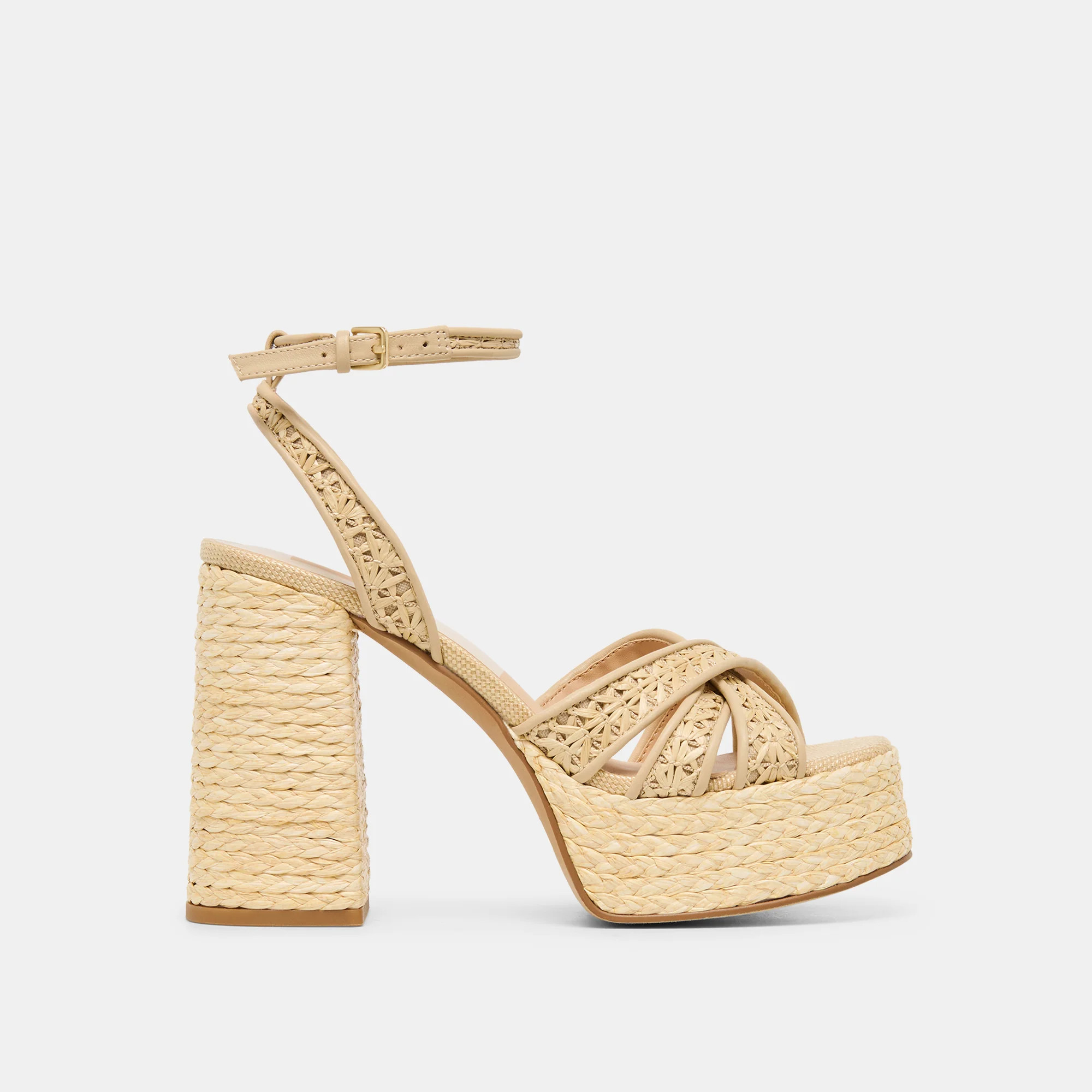 Danila Heels Lt Natural Cross Hatch Raffia | DolceVita.com