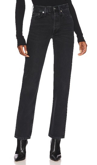 AGOLDE Lana Mid Rise Straight Jeans in Black. - size 25 | Revolve Clothing (Global)