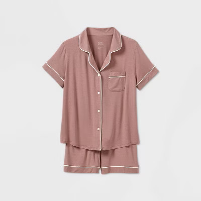 Women's Beautifully Soft Short Sleeve Notch Collar Top and Shorts Pajama Set - Stars Above™ | Target
