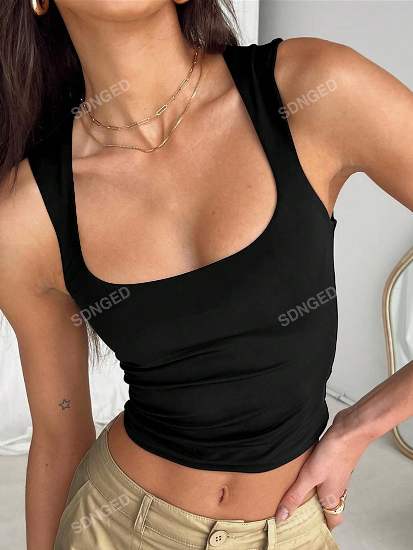 Ladies" Fashion Solid-Color Square-Necked All-Match Tank Top | SHEIN