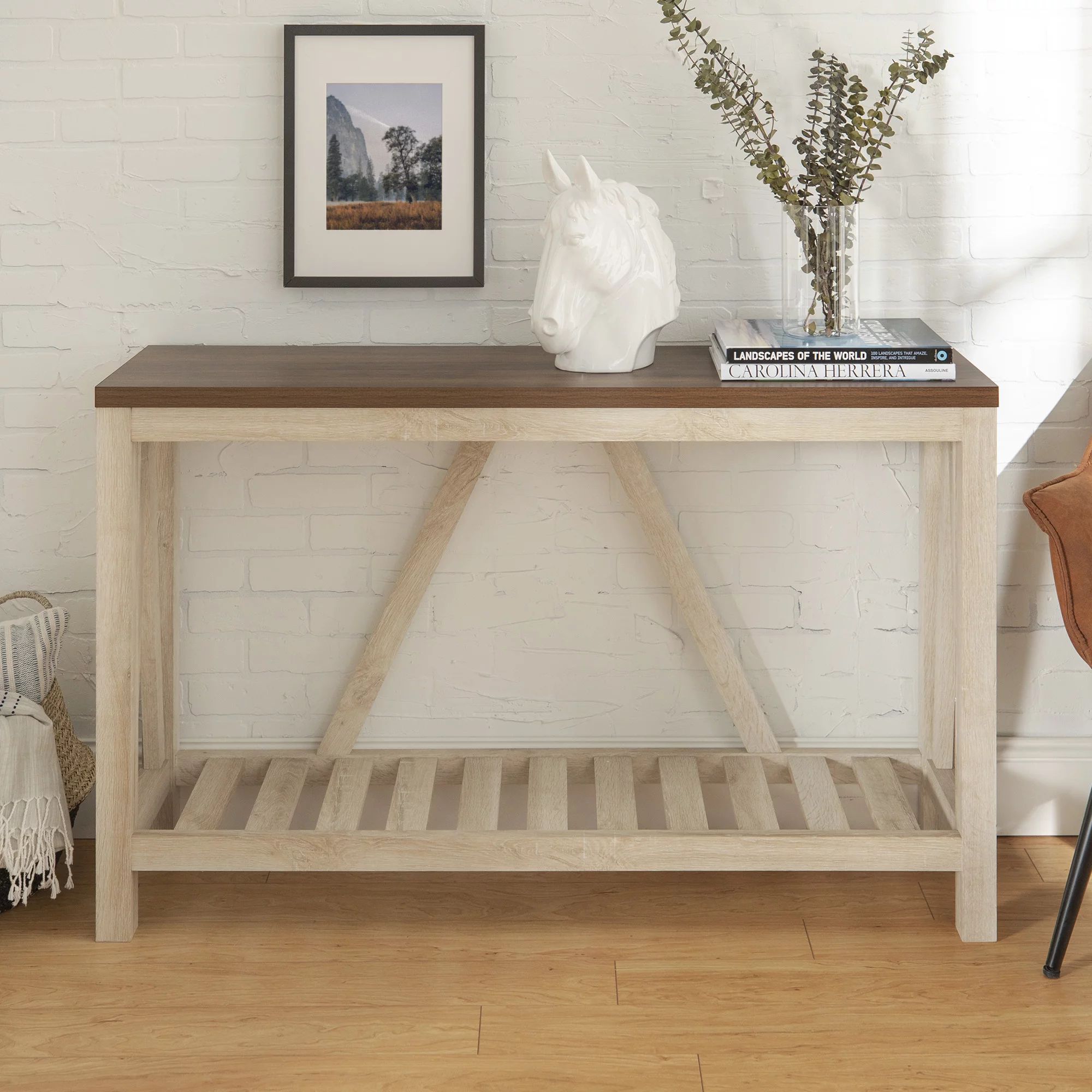 Manor Park Modern Farmhouse and Oak Console Table, Dark Walnut/White Oak | Walmart (US)