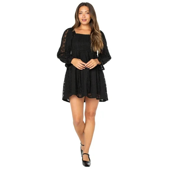 Celebrity Pink Women's and Women's Plus Long Sleeve Lace Mini Dress, Sizes XS-4X | Walmart (US)