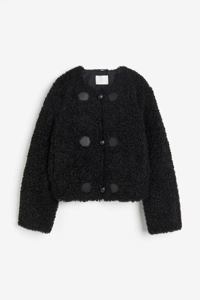 Short teddy jacket - Black - Ladies | H&M GB | H&M (UK, MY, IN, SG, PH, TW, HK)