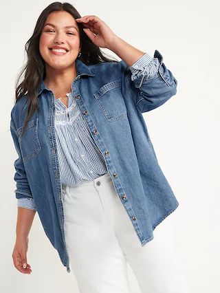 Oversized Boyfriend Utility-Pocket Jean Shirt for Women | Old Navy (US)