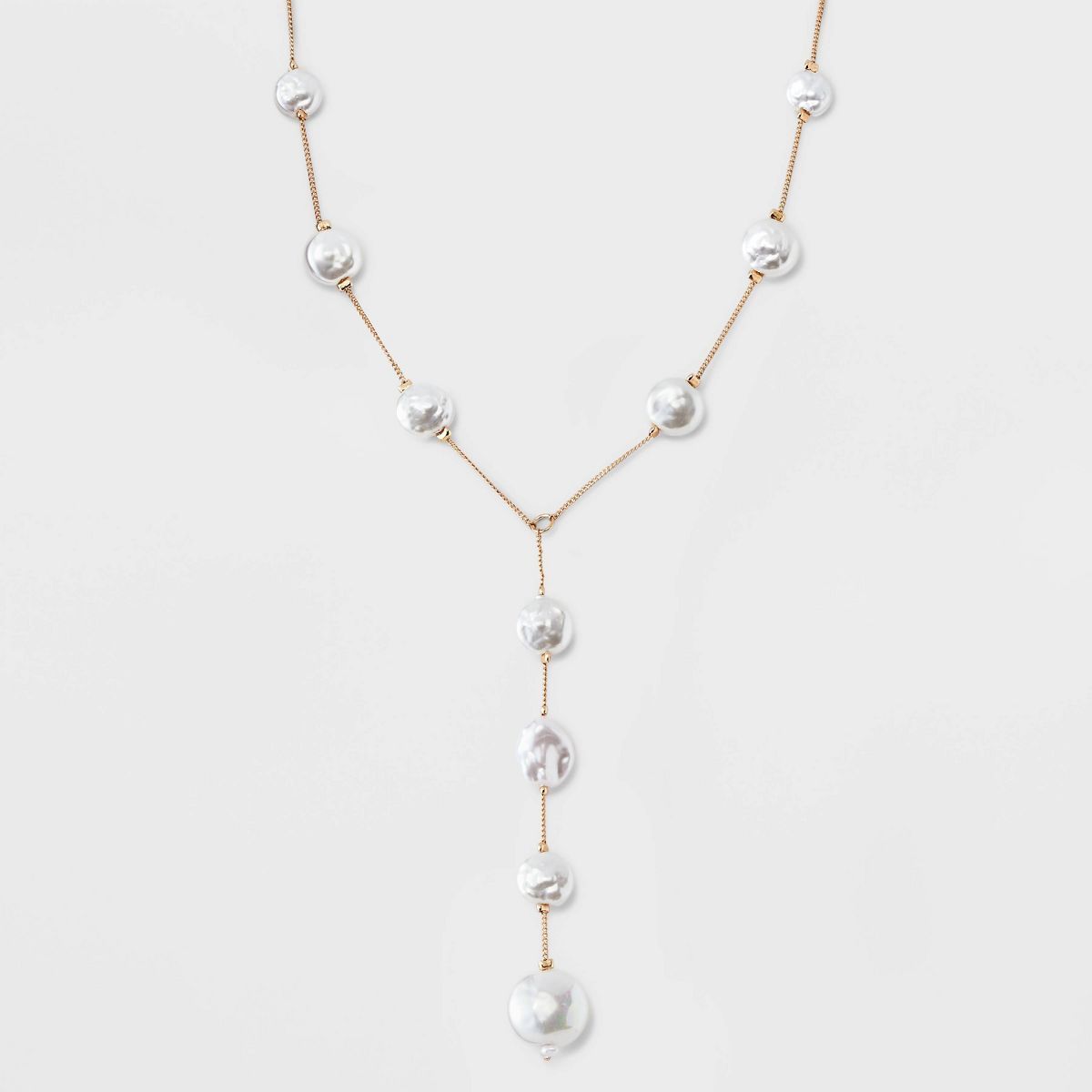 Pearl Station Y-Line Necklace - A New Day™ White/Gold | Target