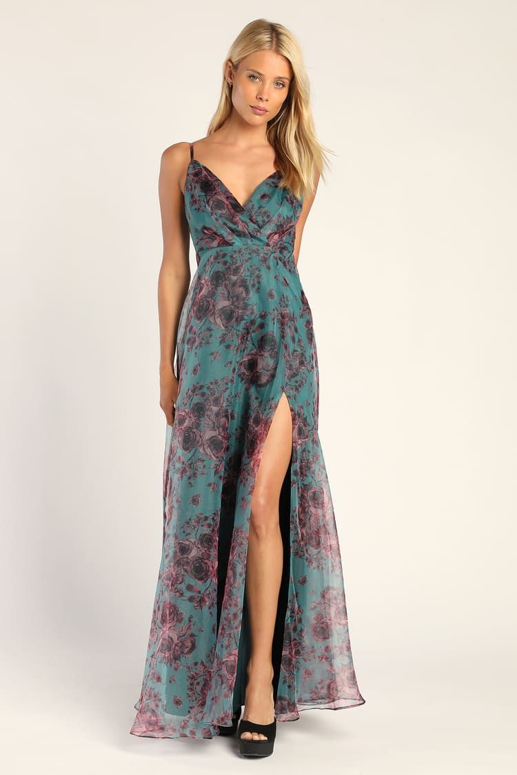 Gorgeously Yours Teal Green Floral Organza Maxi Dress | Lulus (US)