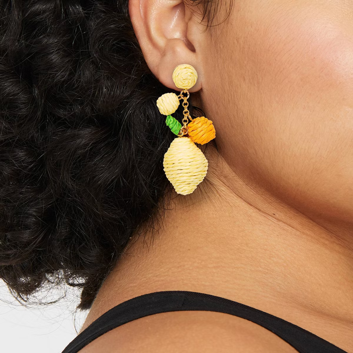 Linear Raffia Lemons and Oranges Earrings - A New Day™ Yellow/Orange | Target
