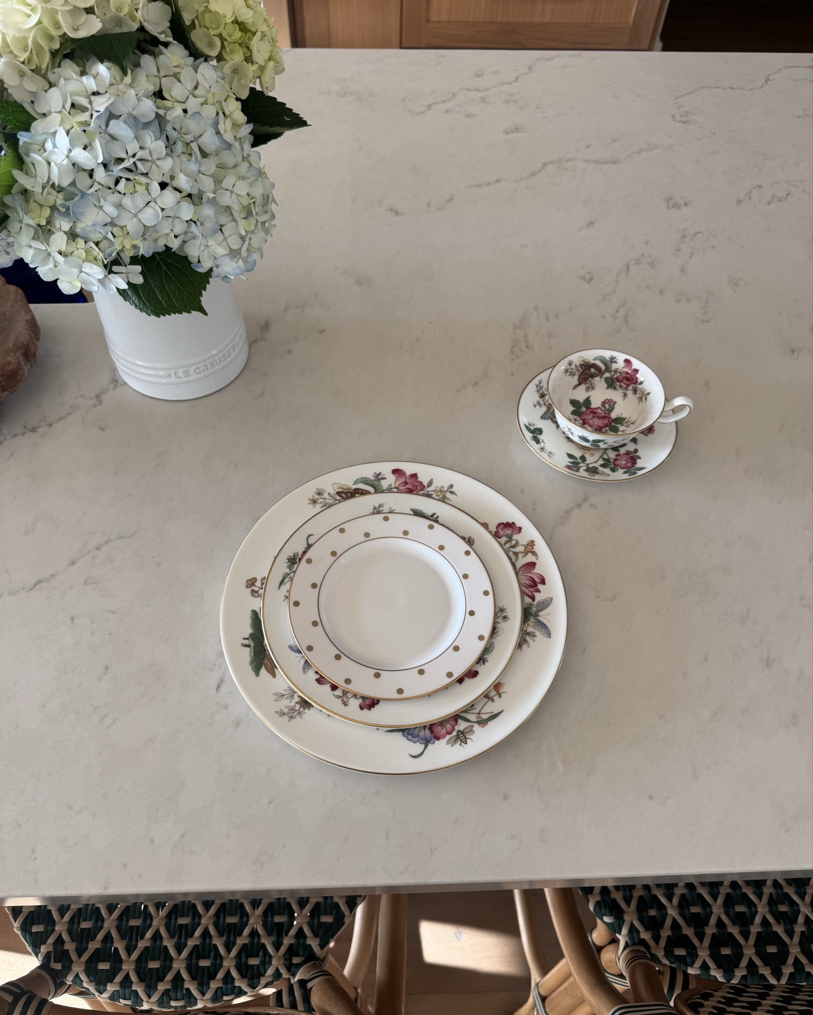 Mix + match china. The floral Wedgwood is no longer in production but still available on resale sites! 

#LTKWedding #LTKHome