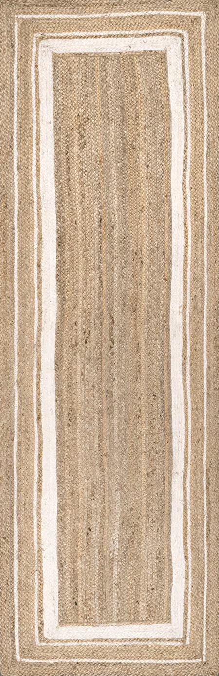 Off White Jute Braided Saturn Border 2' 6" x 6' Area Rug | Rugs USA
