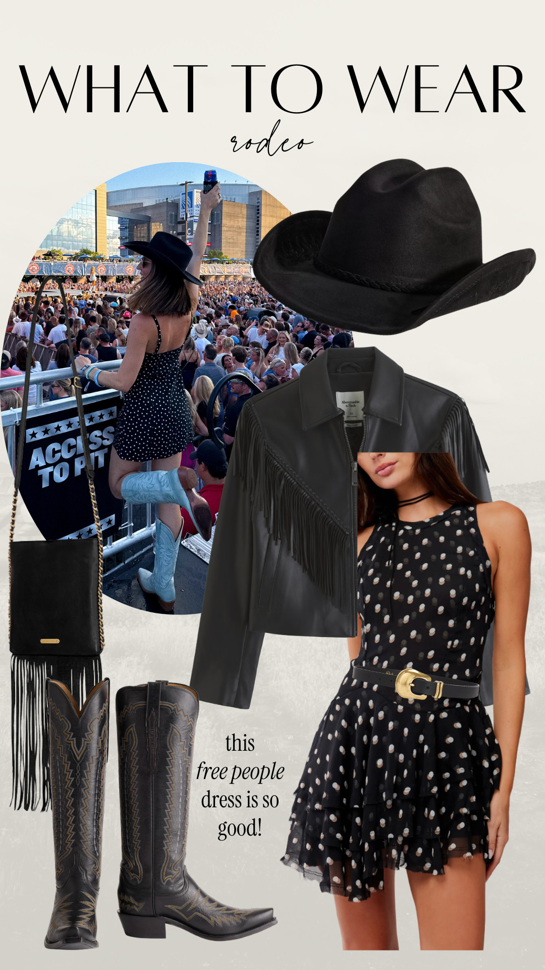 Adorable black polka dot dress for a chic rodeo look! Love this little free people dress paired with black fringe leather jacket! 

 #LTKootd
