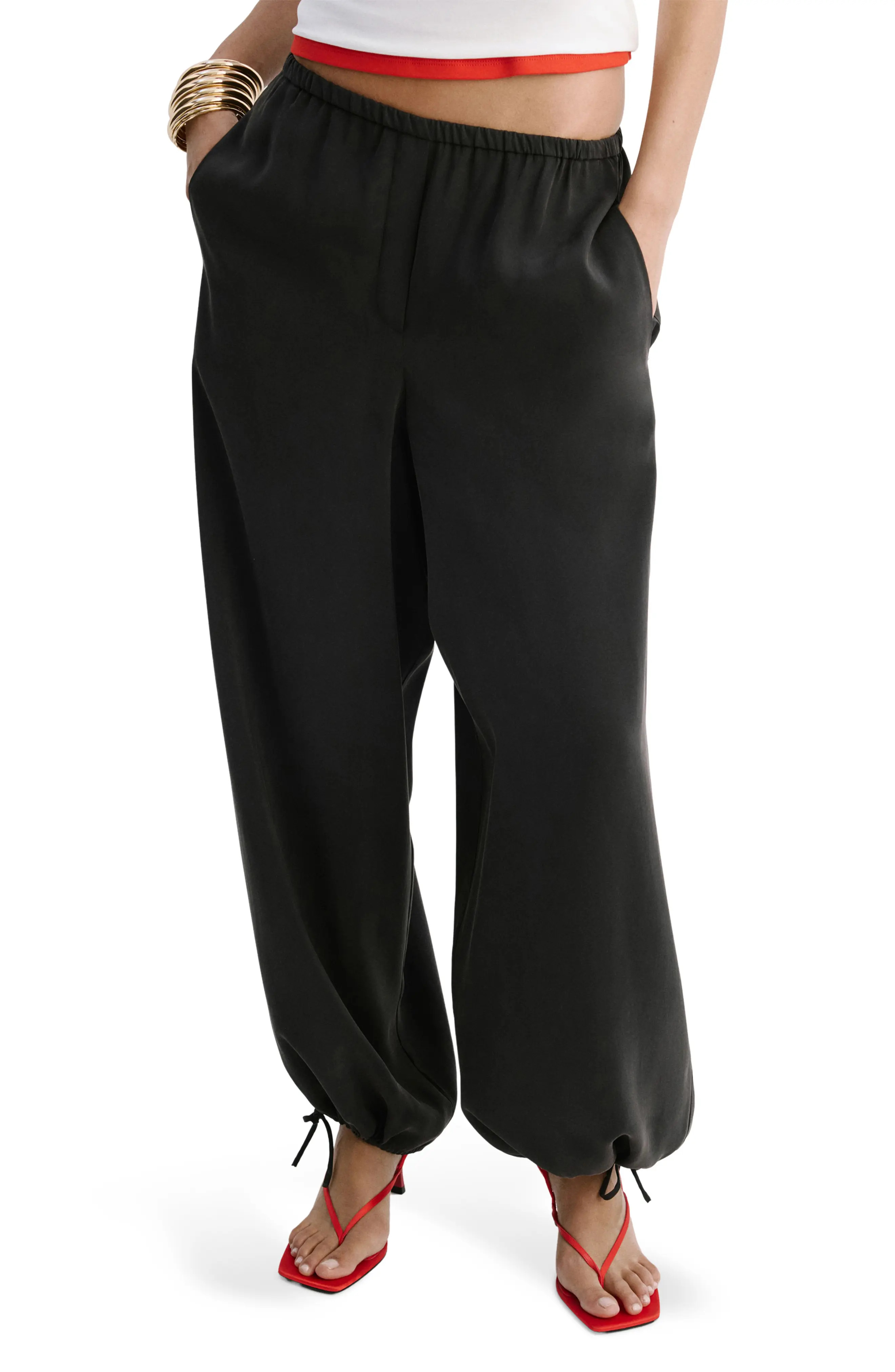MANGO Elastic Waist Baggy Wide Leg Pants (Women) | Nordstrom | Nordstrom