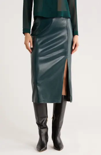 T Tahari Faux Leather Slit Pencil Skirt in Evening Pine at Nordstrom Rack, Size 6 | Nordstrom Rack